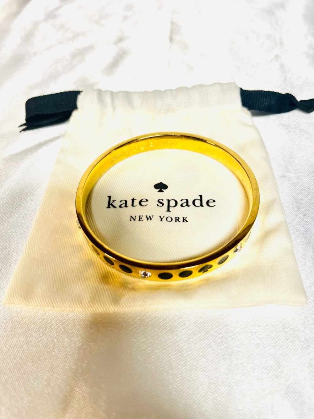 Kate Spade Gold Bangle Bracelet with Spade and Rhinestone Details - Dust Bag - Picture 3 of 4